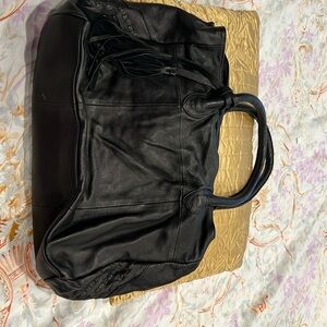 Day & Mood Mya suede & leather tote,  2 small zip pkts, center compartment zips